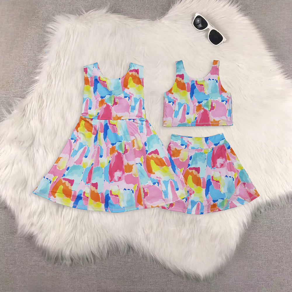 RTS NO MOQ Sibling baby Girls clothes yoga short sleeve Clothes Sets dress