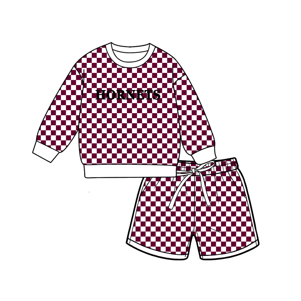 custom moq 5 mix size XY070401 Baby Kids Dark Red Top And Pants Casual Fashion Outfit Set