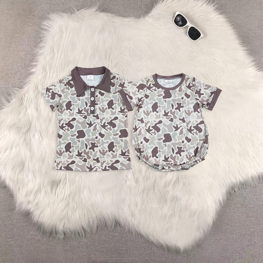 RTS Sibling baby boy clothes duck camouflage short Sleeve top and rompers