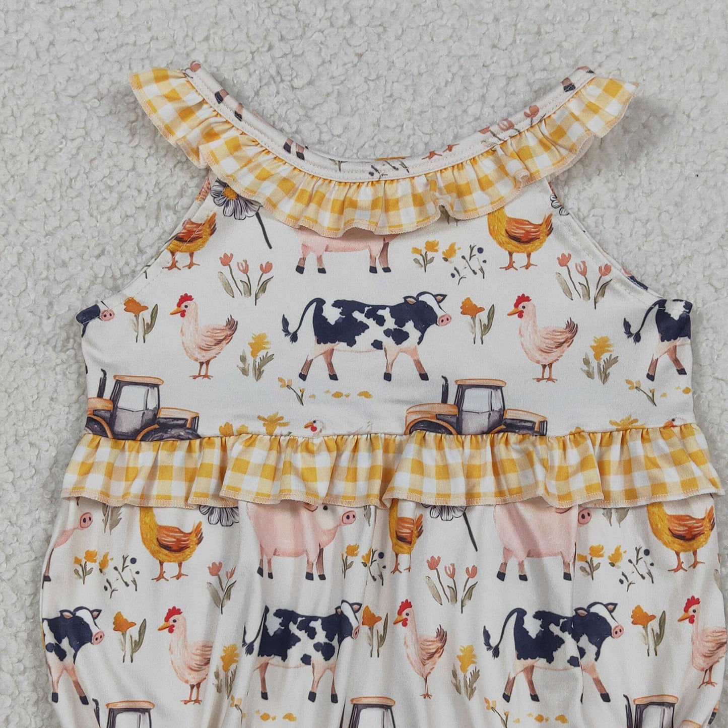 RTS NO MOQ SR3848 Baby Girls Farm Cows Trucks Collar Ruffle Rompers
