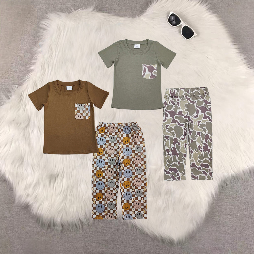 RTS NO MOQ Sibling Baby boy clothes camouflage Short Sleeve pants Suit