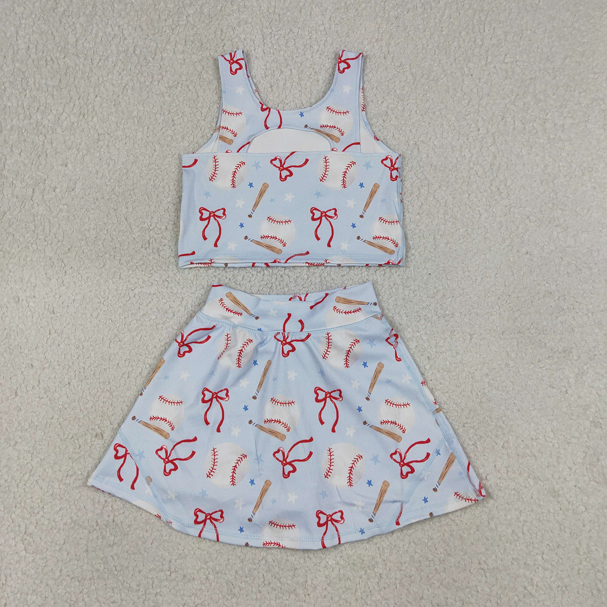 RTS NO MOQ GSD3835 Baby Girls Baseball Bow Vests Top Skirt Short Set Yoga Active Outfit for Kids