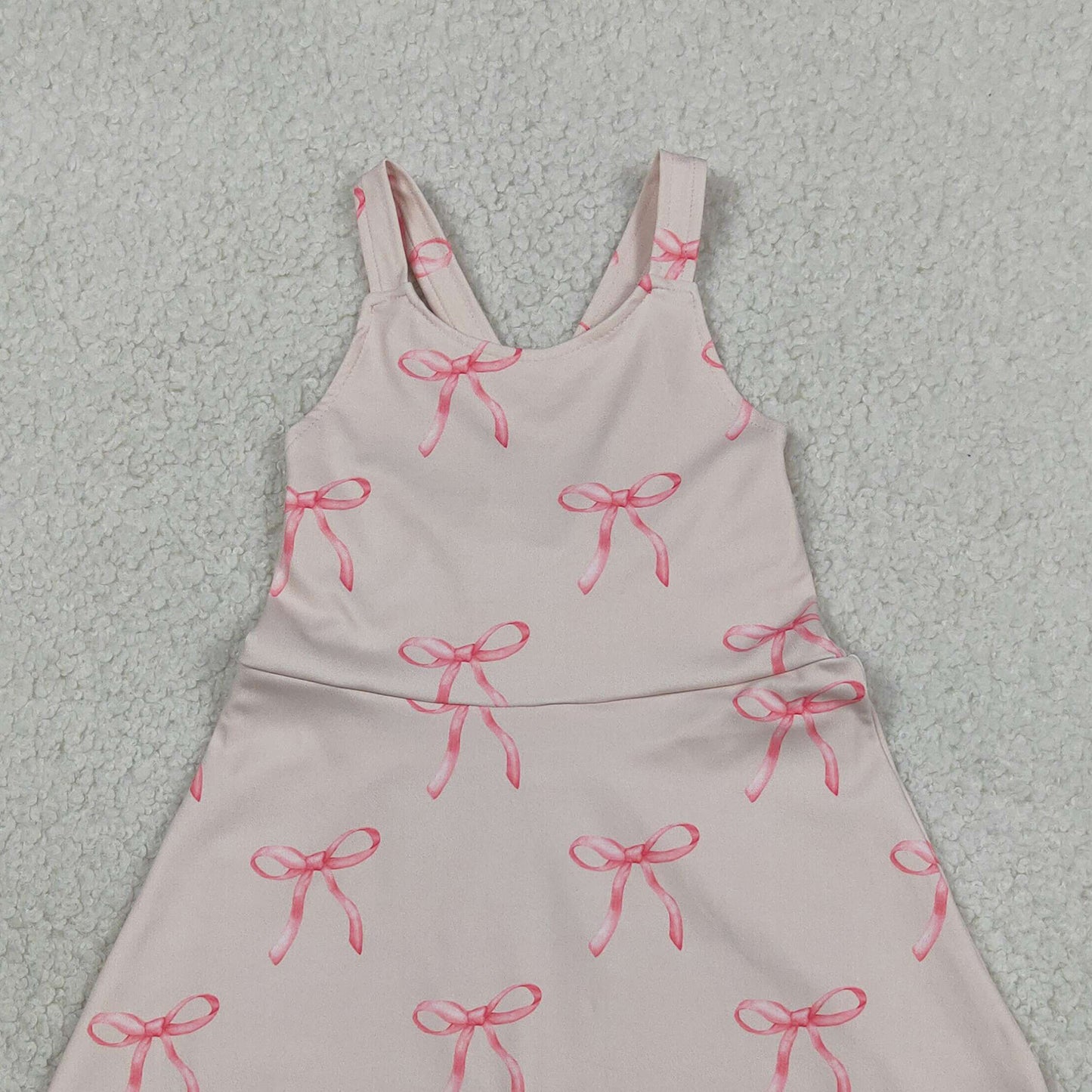 RTS NO MOQ yoga fabric GSD3421 Baby Girls Fashion Cute Strap Back Bows Yoga Active Knee Length Dresses