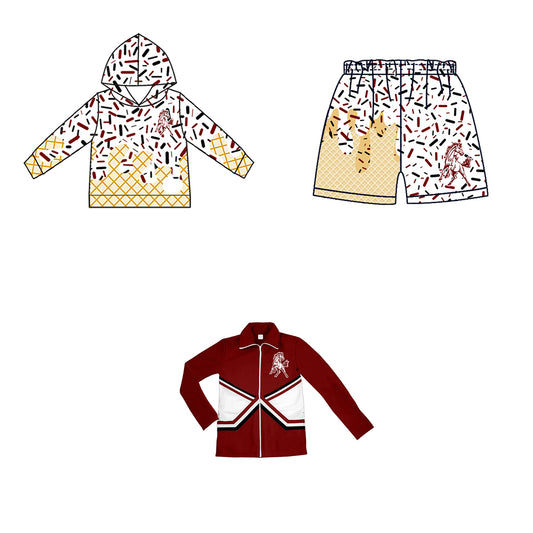 Custom moq 5 mix size milk silk baby girls clothes team bow brick red hooded long sleeve tops and shorts and jacket-25.7.22