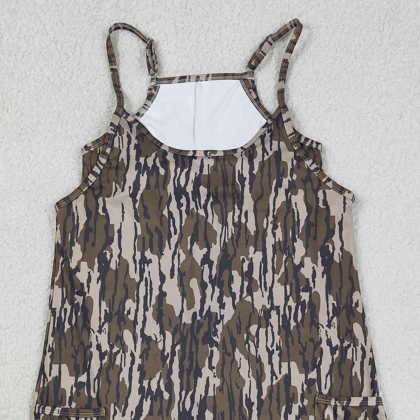 RTS NO MOQ yoga fabric GSD2744 Adult Women Yoga Active Camo Sleeveless Strap Yoga Pocket Dress