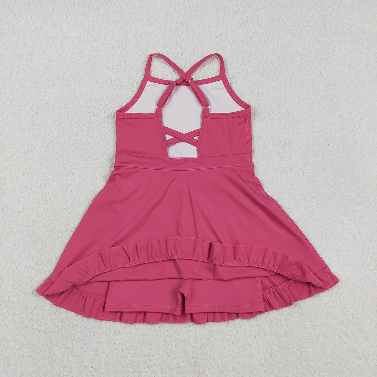 RTS NO MOQ S0727 Baby Girls Hot Pink Strap Yoga Active Shorts Ruffle Knee-Length Dresses