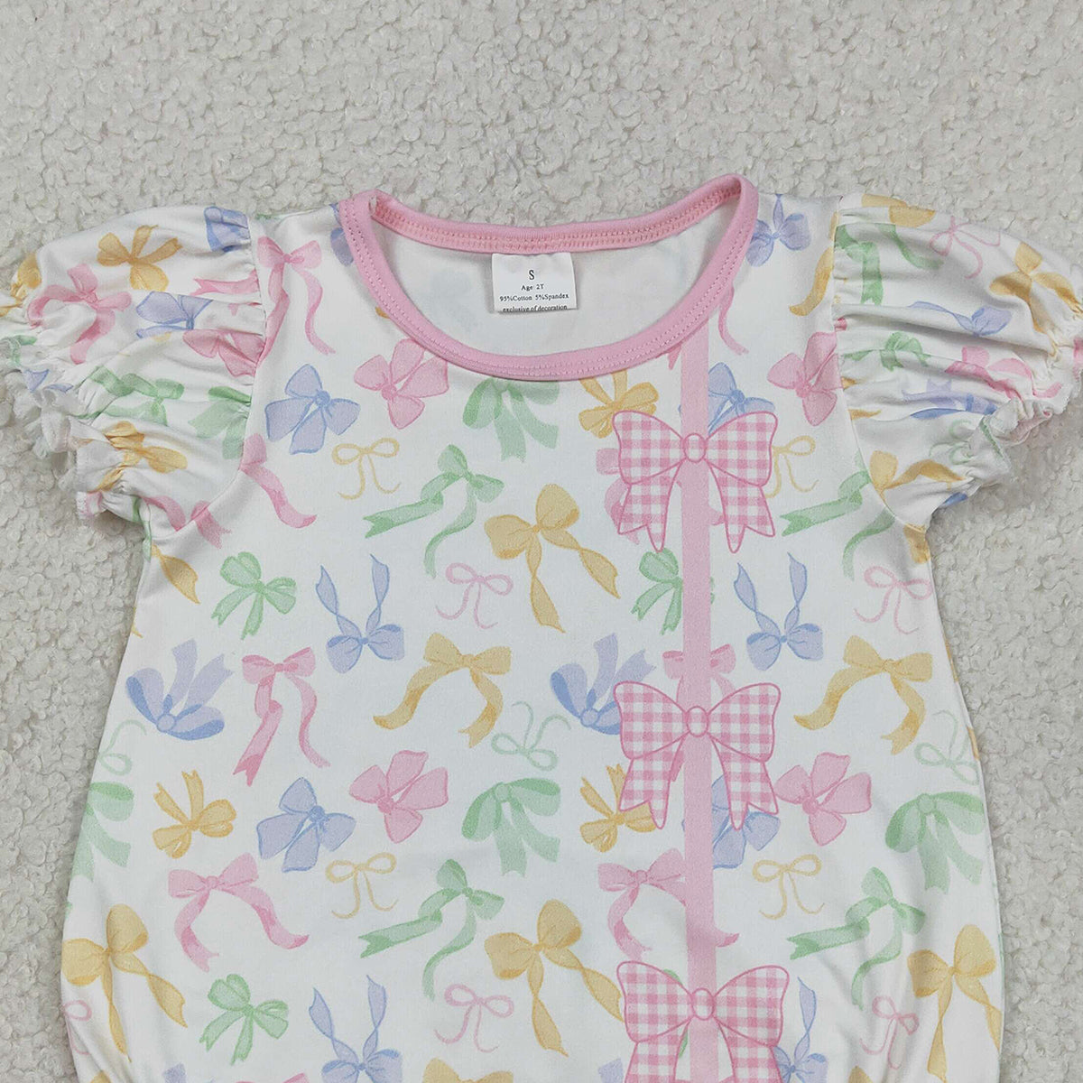 RTS NO MOQ SR3672  Baby Girls Short Sleeve Rompers Colorful Bows Button Ruffle Cute Outfit for Little Girls