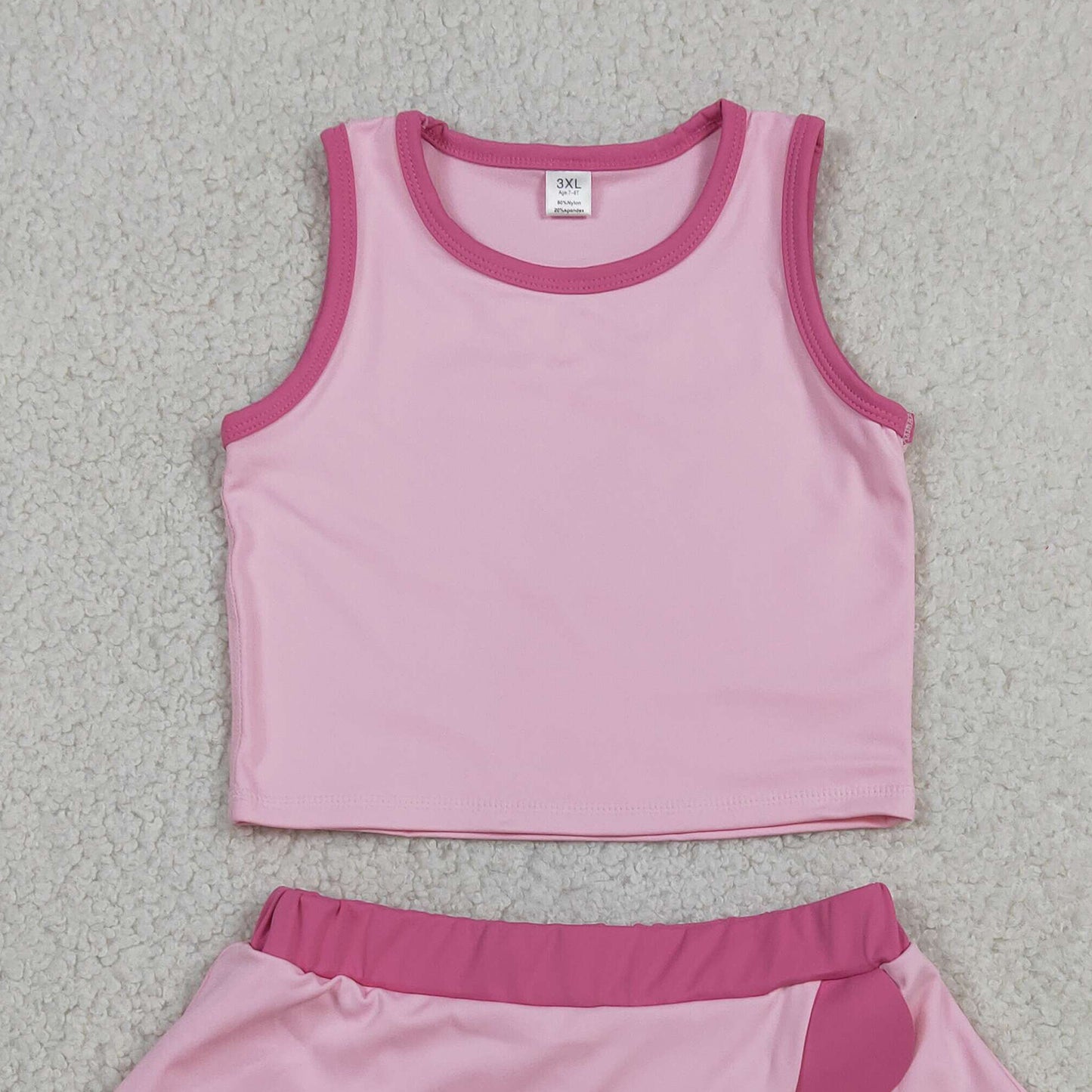RTS NO MOQ yoga fabric cotton GSD4019 Baby Girls Cute Pink Sleeveless Vest Scallop Skirt Active Set