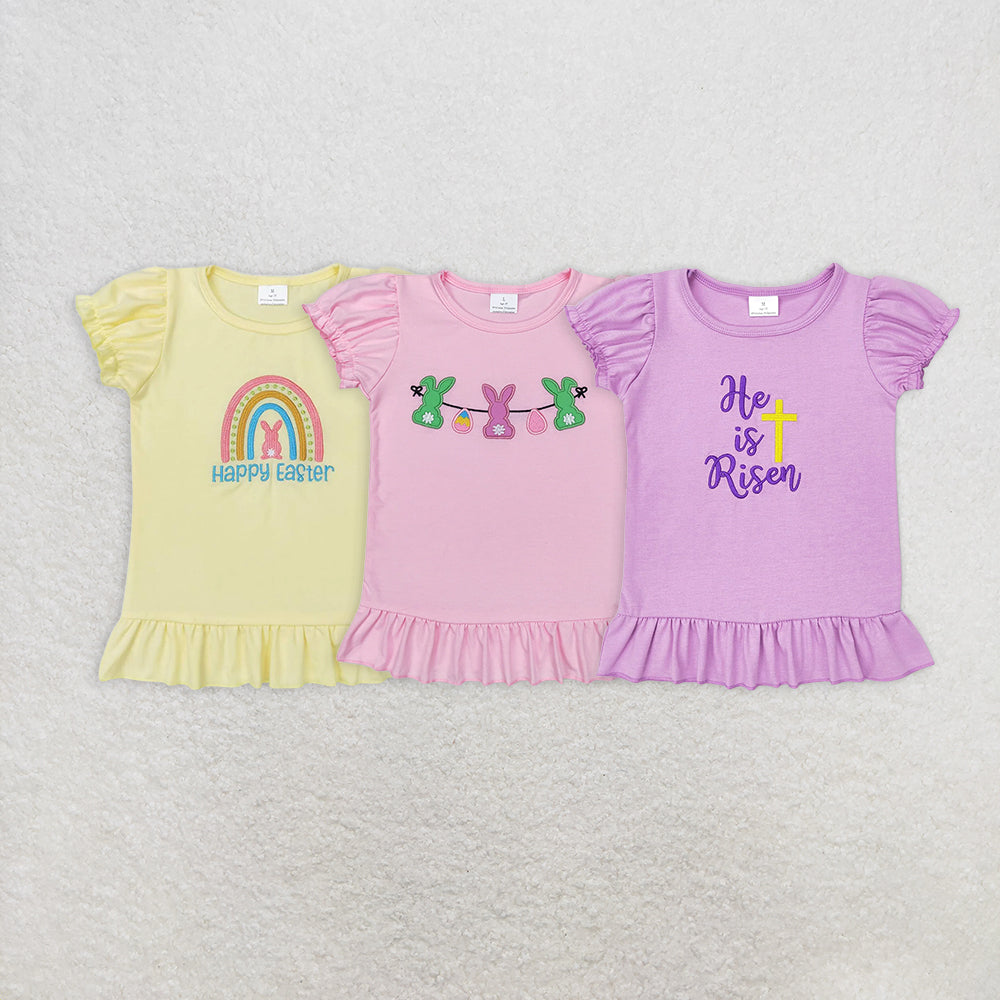 RTS NO MOQ Baby girls Clothes easter embroidery Short Sleeve tops