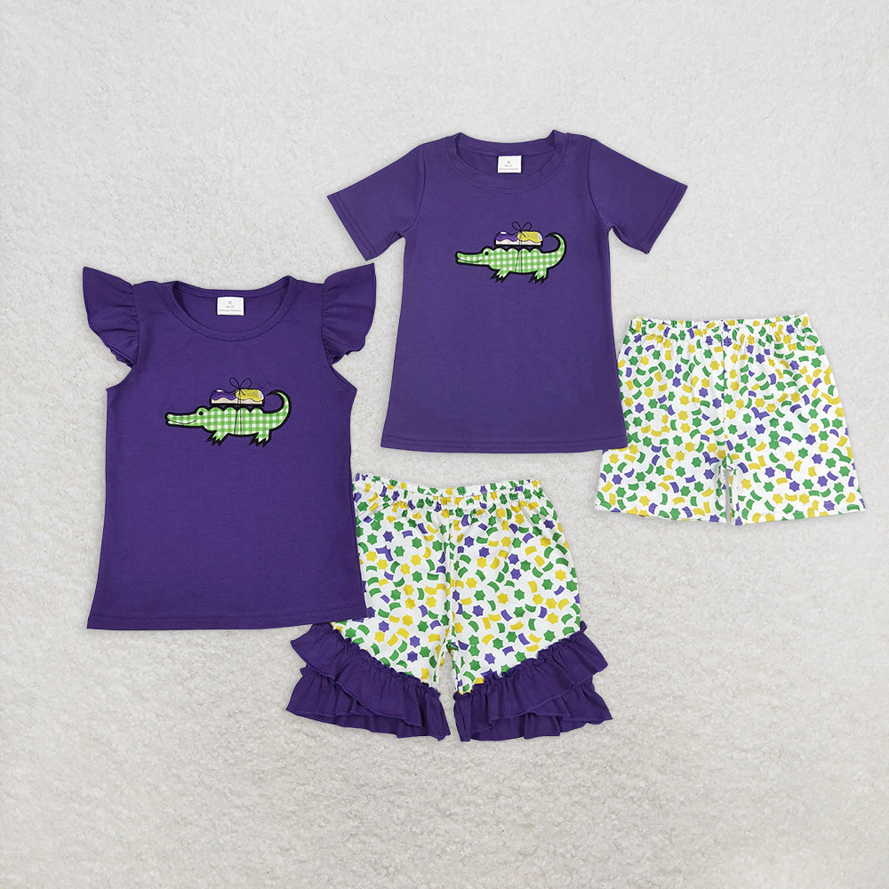 RTS NO MOQ Girls Boys embroidery short sleeve Clothes Sets