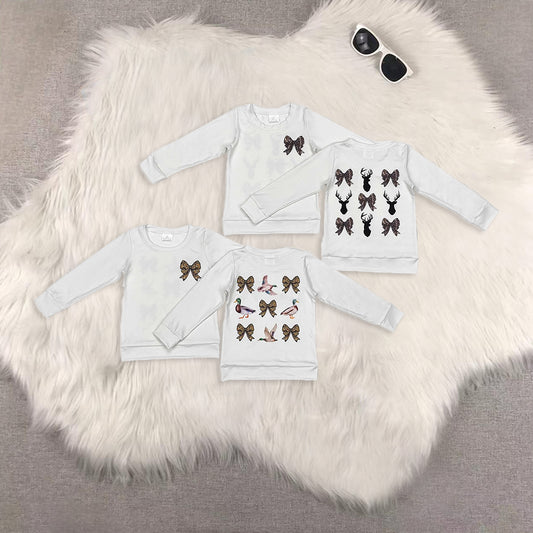 RTS NO MOQ Sibling baby girl clothes camouflage bow long sleeve top