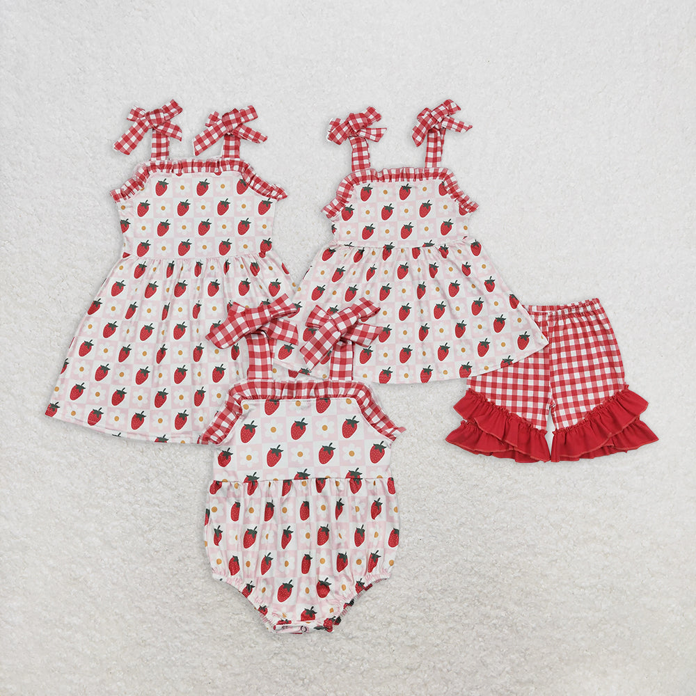 RTS NO MOQ Girls clothes strawberry short sleeve Clothes Sets dress romper