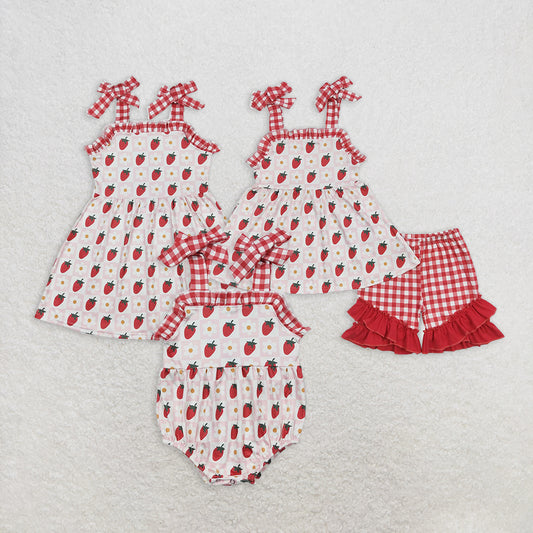 RTS NO MOQ Girls clothes strawberry short sleeve Clothes Sets dress romper
