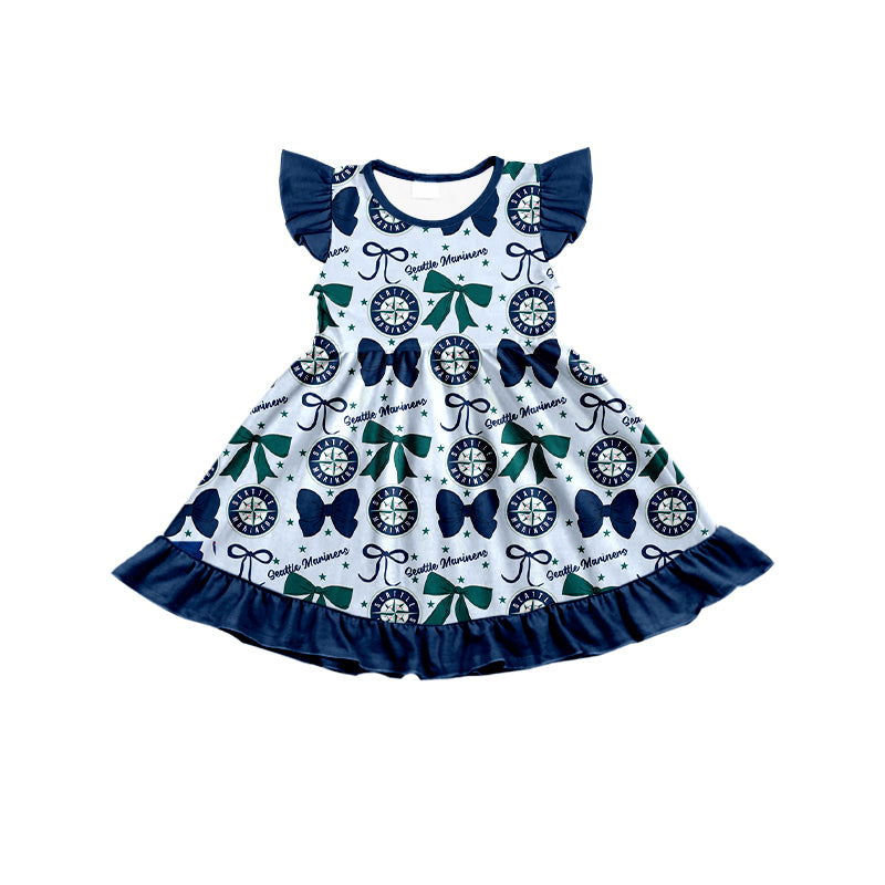 Custom moq 5 mix size milk silk summer teams baby girls clothes team bow blue long sleeve hooded pants sets and dress 1 and dress 2 and top-25.6.17