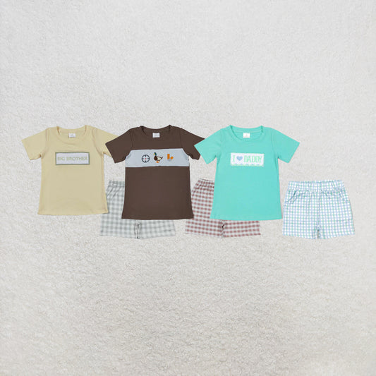 RTS NO MOQ Sibling Baby Boys Big Brother Short Sleeve Tee Top Shorts Clothes Sets