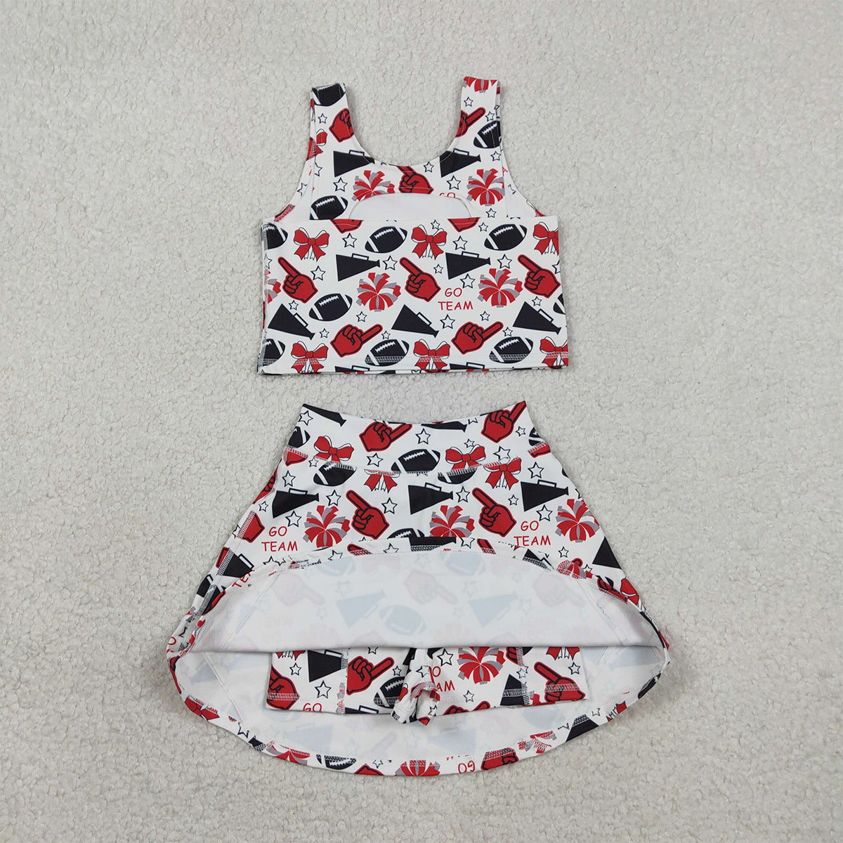 RTS NO MOQ GSD2693 Baby Girls Team Red Football Bows Yoga Sets Vest Top Short Skirts Outfit for Little Girls