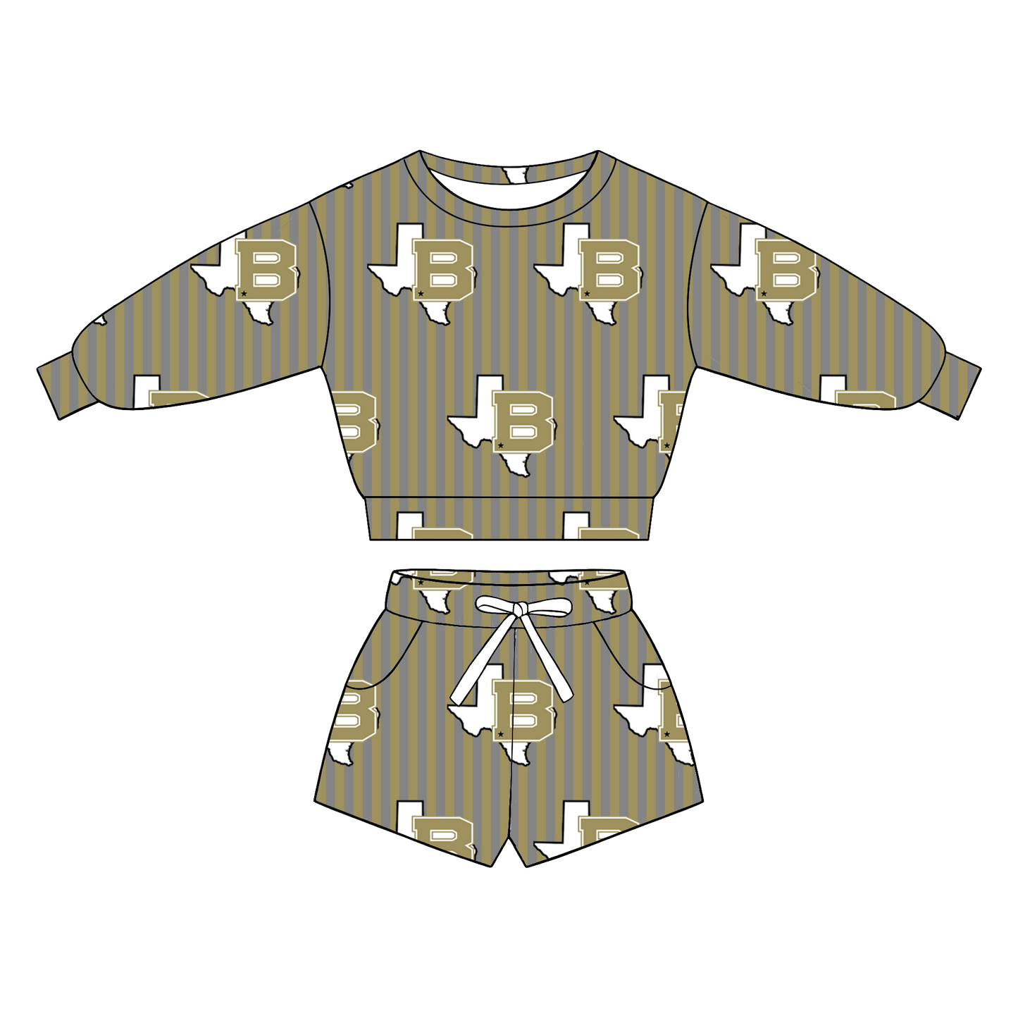 custom moq 5 mix size XY063004 Baby Kids Long Sleeve Crew Neck Top Drawstring Shorts Daily Team Outfit Set
