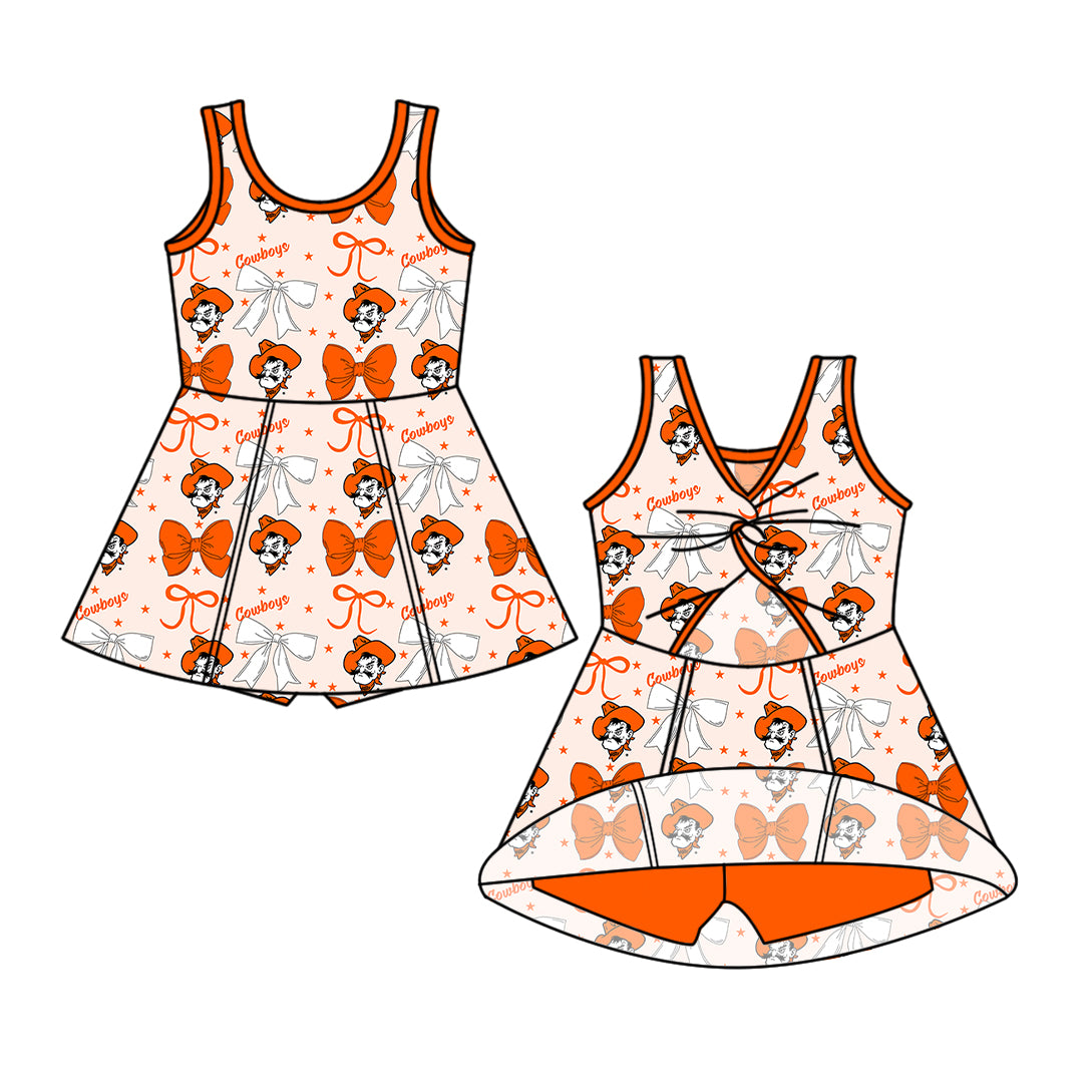 Custom moq 5 mix size milk silk summer teams baby girls clothes team bow orange sleeveless skirts sets and dress 1 and dress 2 and top-25.6.23
