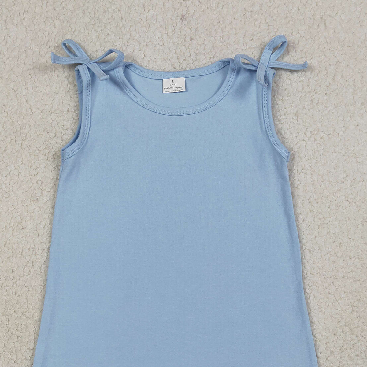 RTS NO MOQ GSD3705 Baby Girls Sleeveless Light Blue Scallop Edge Dress with Bow Knot Knee-Length Casual Wear for Toddlers