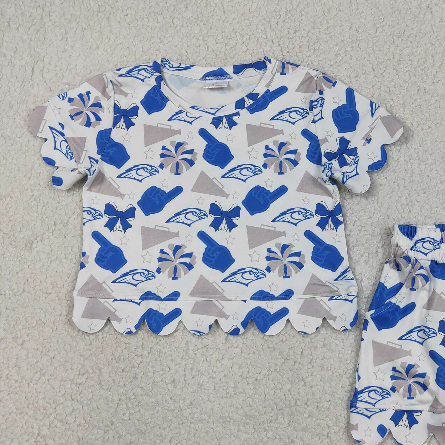 RTS NO MOQ milk silk GSSO3408 Baby Girls Bows Cheer Top Elastic Waist Scallop Pocket Shorts Set