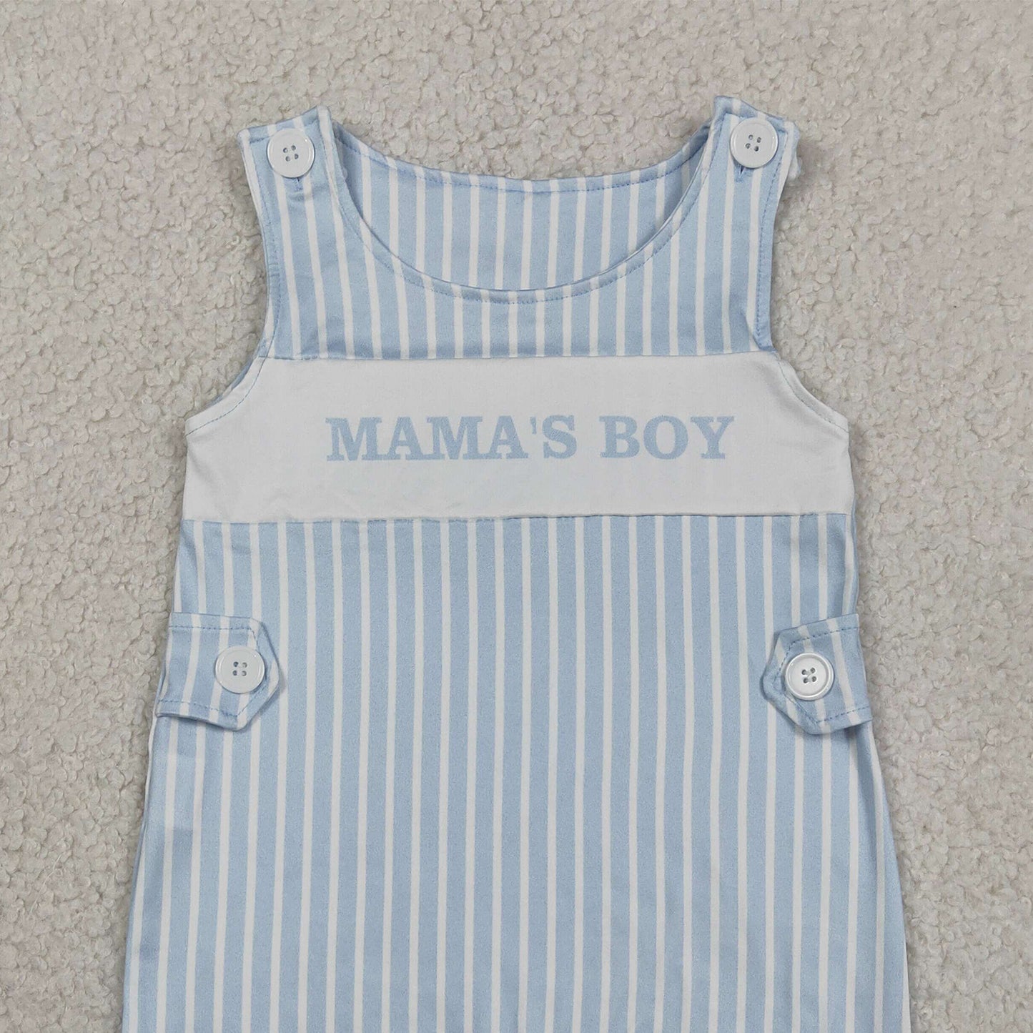 RTS NO MOQ milk silk SR3972 Baby Boys Sleeveless Light Blue Striped Mama's Boy Summer Rompers