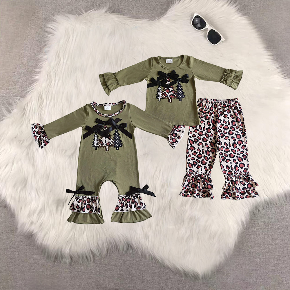 RTS NO MOQ Sibling Baby girl clothes Christmas embroidery long-sleeved trousers suit & romper
