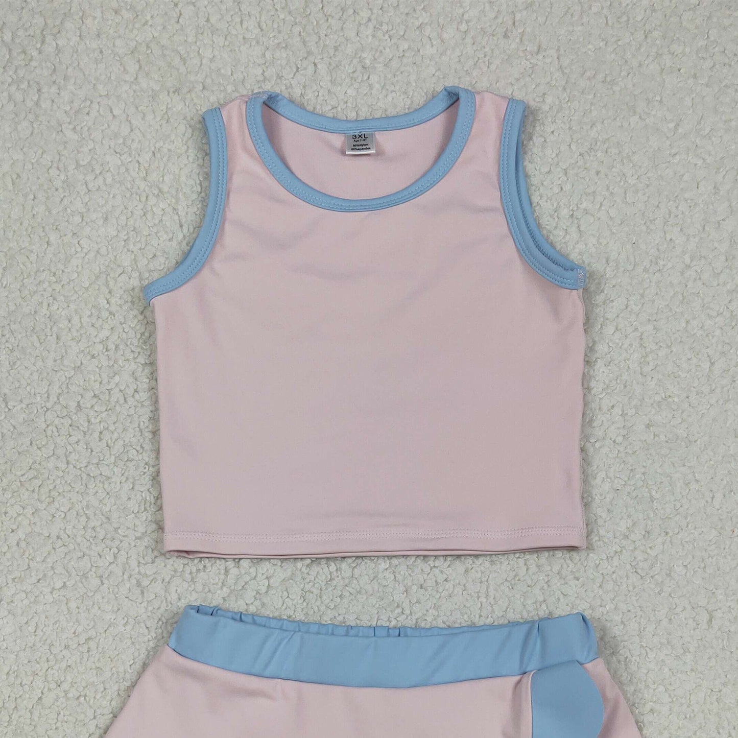 RTS NO MOQ yoga fabric cotton GSD4010 Little Girls Casual Light Pink Sleeveless Elastic Waist Active Wear Set