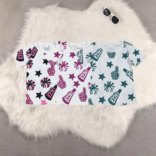 RTS NO MOQ Sibling baby girl clothes cheers short-sleeved tops