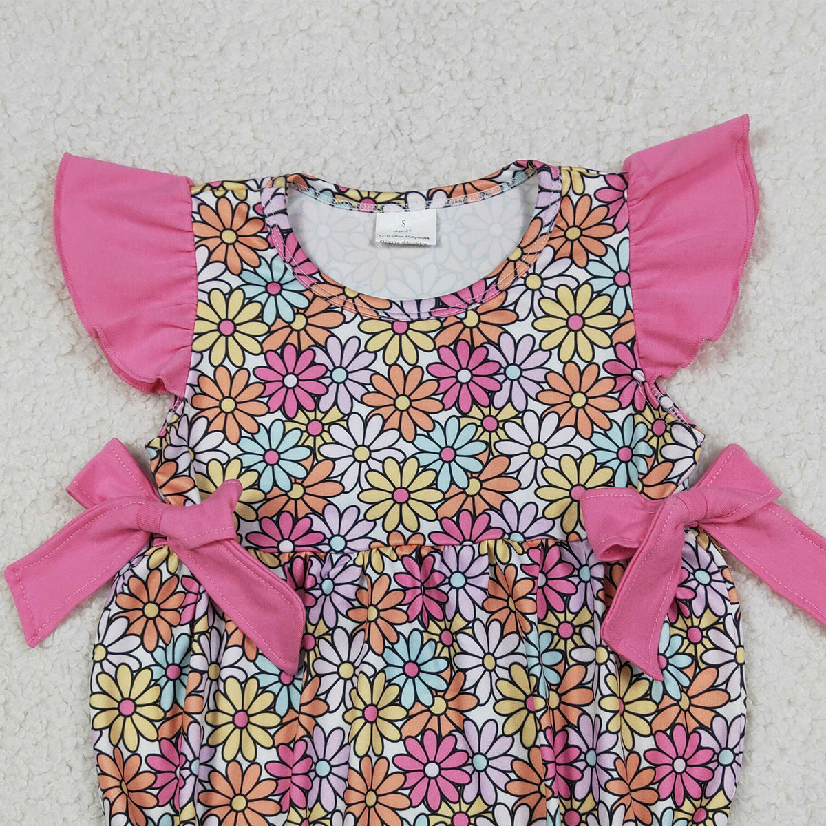 RTS NO MOQ SR4049 Baby Girls Colorful Flowers Flutter Sleeves Ruffle Rompers Infant Girls Clothing Summer Outfit