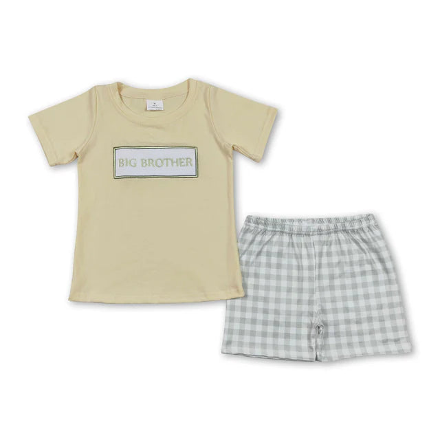 RTS NO MOQ Sibling Baby Boys Big Brother Short Sleeve Tee Top Shorts Clothes Sets