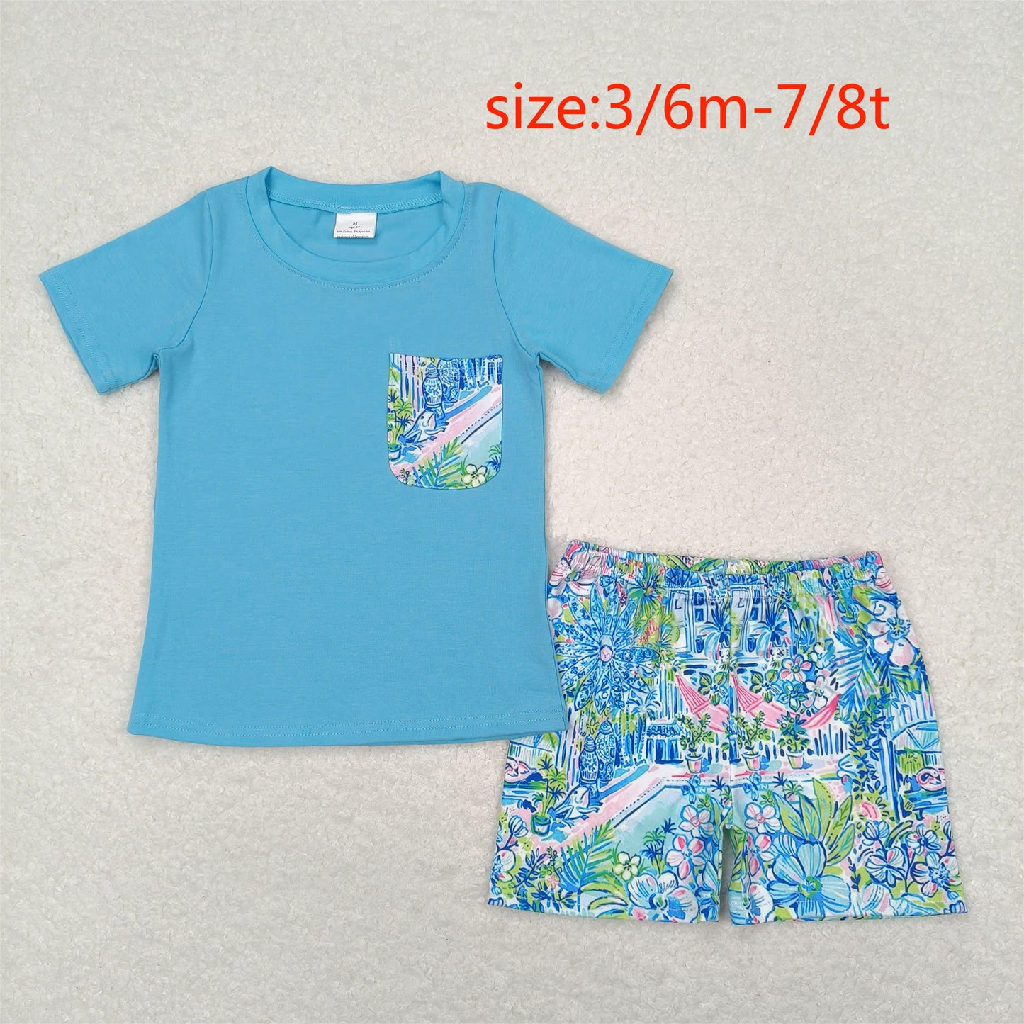 RTS NO MOQ baby boy clothes floral pattern short sleeve Clothes Sets