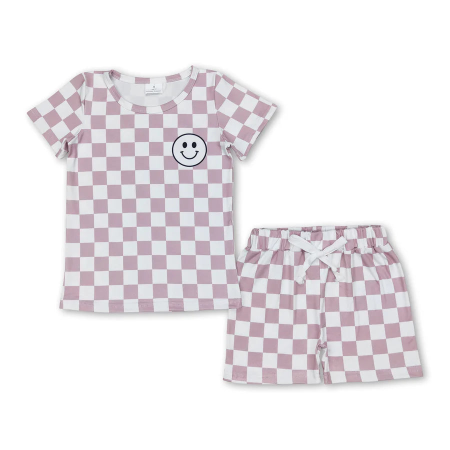 RTS NO MOQ Sibling Baby Boys Short Sleeve Light Khaki Smile Top Shorts Clothes Sets