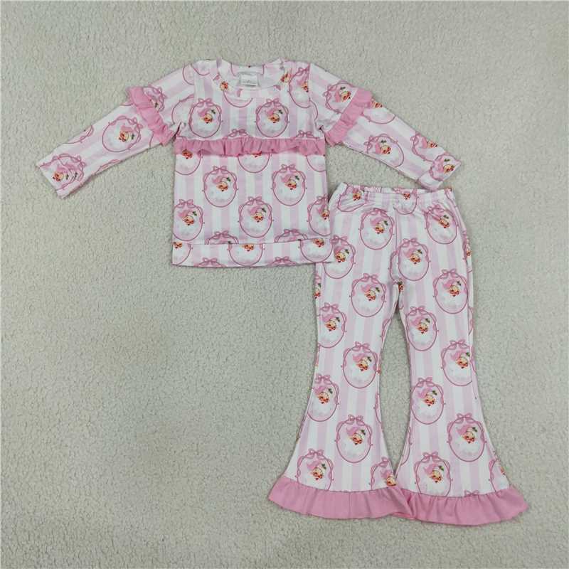 Baby Girls Pink Stripe Ruffle Lounge Set Collection - Princess Print Peplum Top & Flare Pants