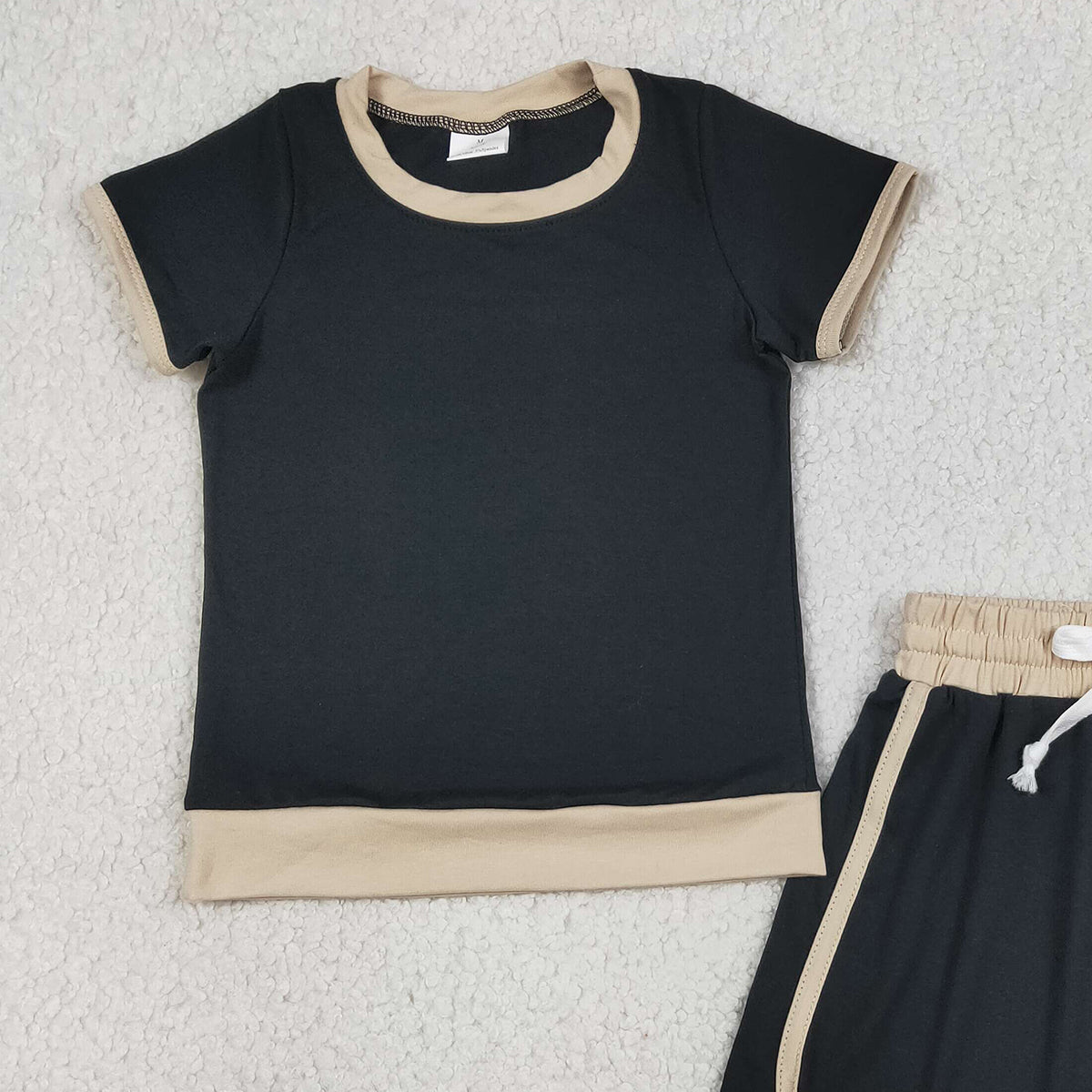 RTS NO MOQ GSD3923 Baby Girls Cotton Clothes Set with Short Sleeve Black Top And Skirt Shorts for Spring/Summer
