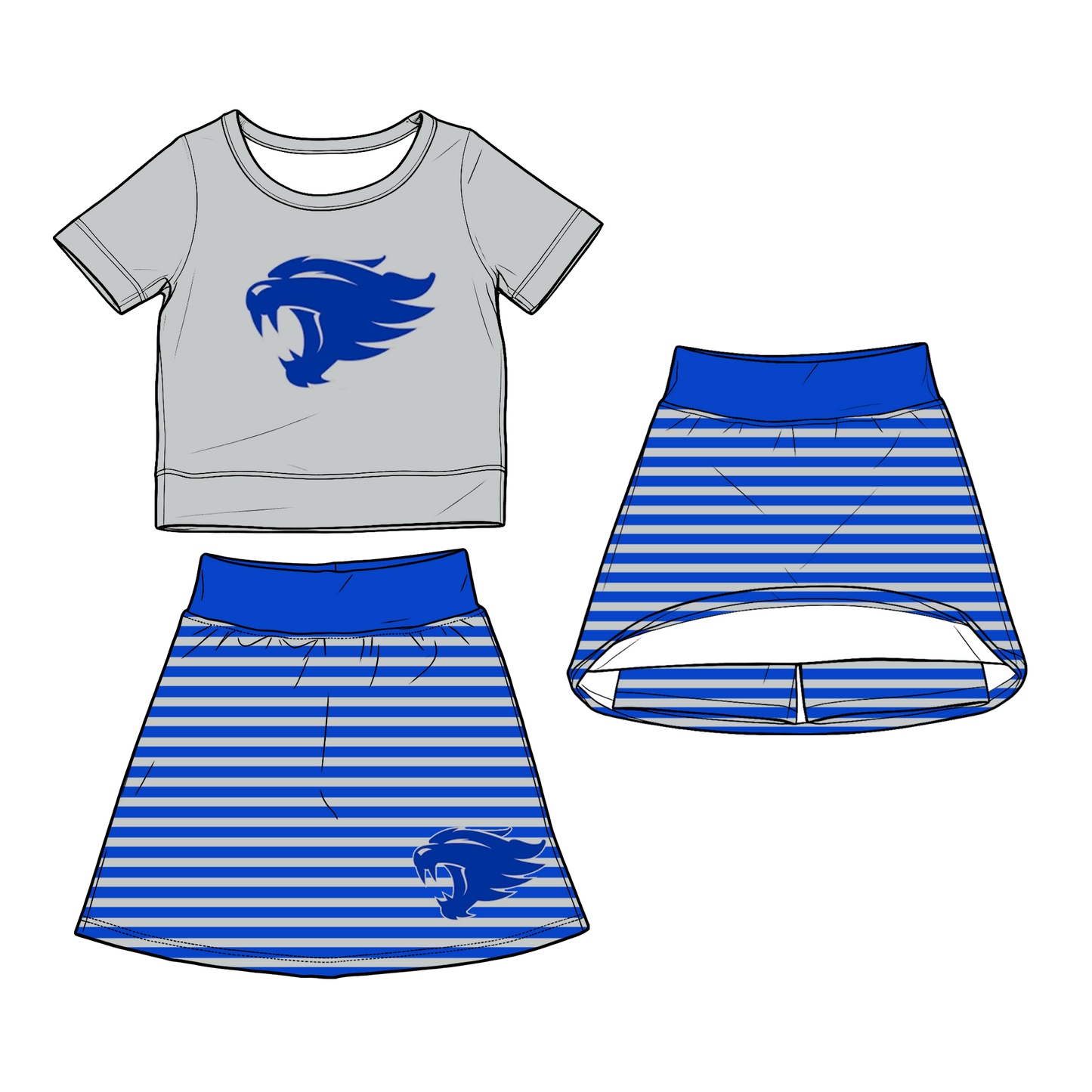 custom moq 5 mix size XY062604 Baby Girls Short Sleeve Top And Striped Skirt Two Piece Fashion Casual Clothes Set