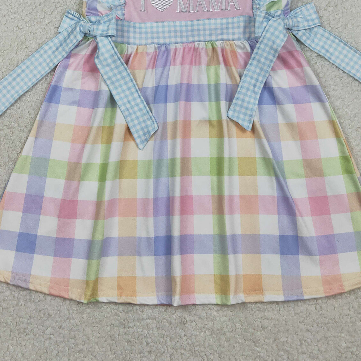 RTS NO MOQ GSD2940 Baby Girls Embroidered 'I Love Mama' Dress Colorful Checked Knee-Length Girls Dress