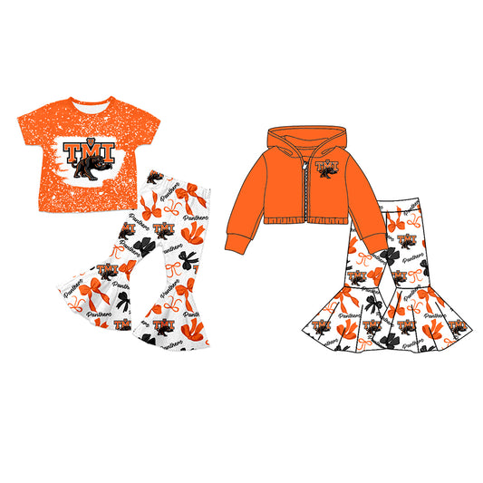 Custom moq 5 mix size milk silk summer teams baby girls clothes bow orange short sleeve pants sets and hooded long sleeve pants sets-25.7.24