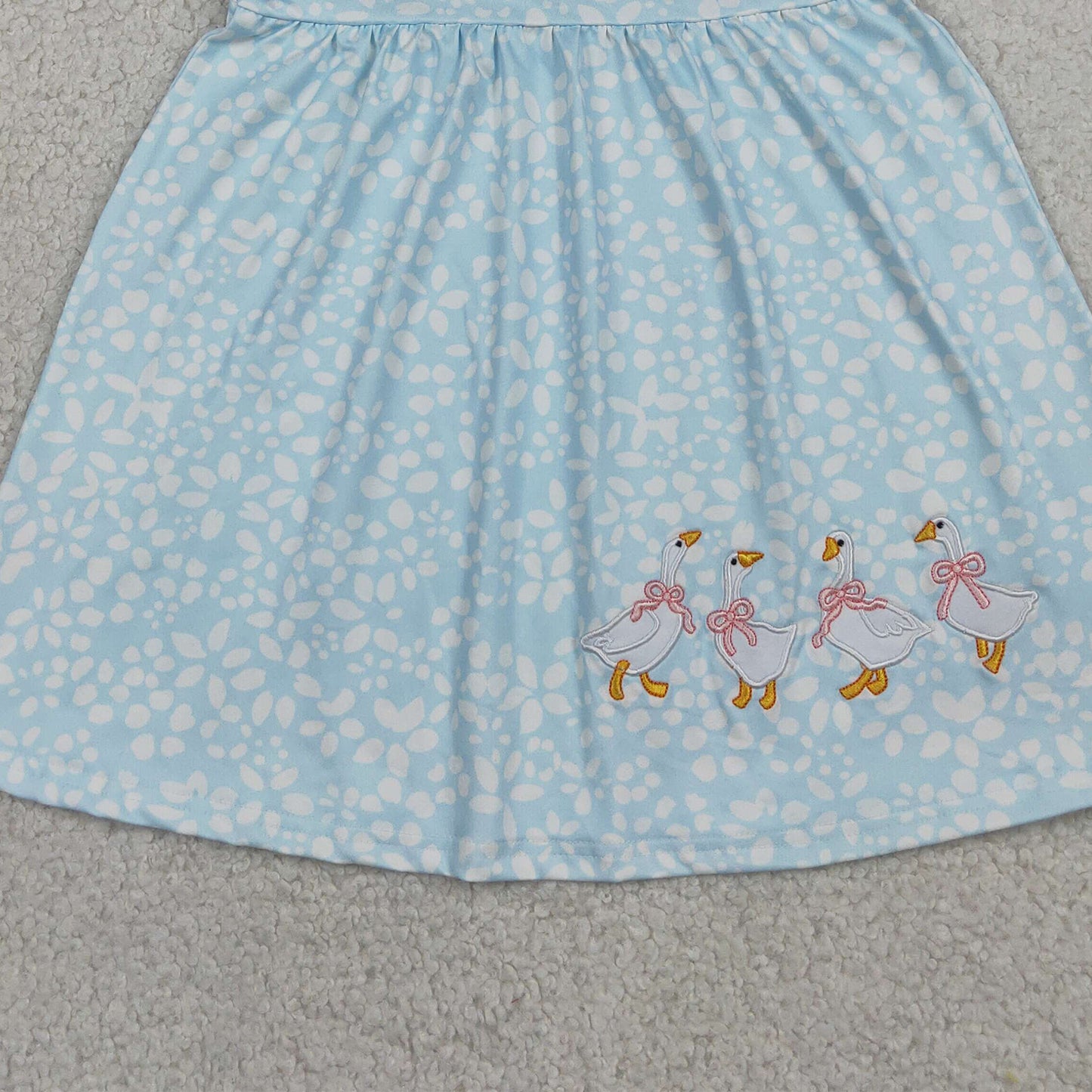 RTS NO MOQ milk silk GSD2970 Baby Girls Silly Goose And Flower Embroidery Sleeveless Knee Length Dresses