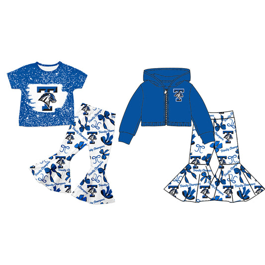 Custom moq 5 mix size milk silk summer teams baby girls clothes bow blue short sleeve pants sets and hooded long sleeve pants sets-25.7.25