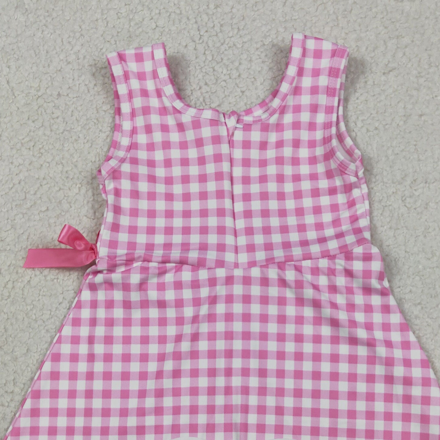 RTS NO MOQ yoga fabric GSD3779 Baby Girls Pink Checked Yoga Active Scallop Knee Length Dresses