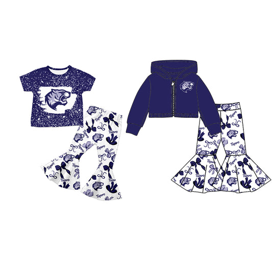Custom moq 5 mix size milk silk summer teams baby girls clothes bow blue purple short sleeve pants sets and hooded long sleeve pants sets-25.7.23
