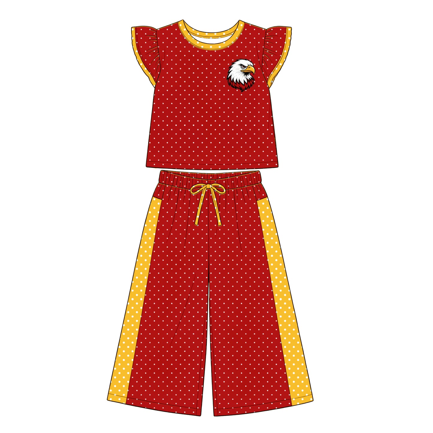 custom moq 5 mix size XY071804 Baby Girls Flutter Sleeve Polka Dots Top Pants Team Casual Clothes Set