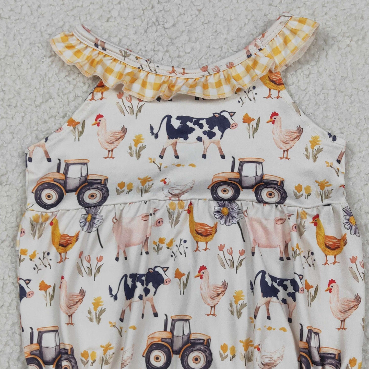 RTS NO MOQ SR3848 Baby Girls Farm Cows Trucks Collar Ruffle Rompers