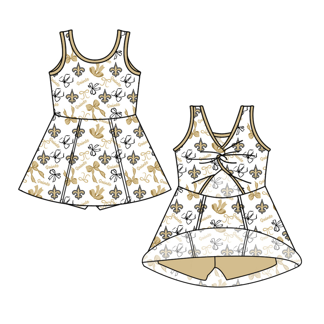 Custom moq 5 mix size milk silk summer teams Baby Girls Yellow Bow Vest Top Skirt Shorts Sets Sleeveless Knee Length Dresses Yoga Shorts Yoga Active Outfit