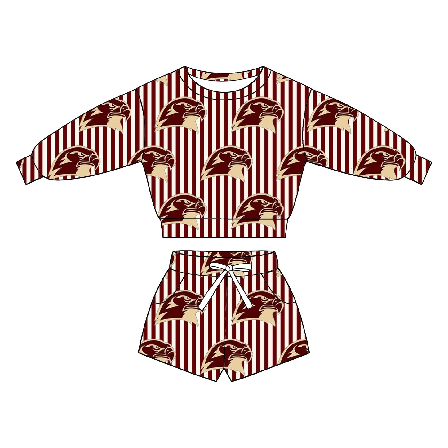 custom moq 5 mix size XY062904 Baby Kids Vertical Stripe Long Sleeve Top Drawstring Shorts Set