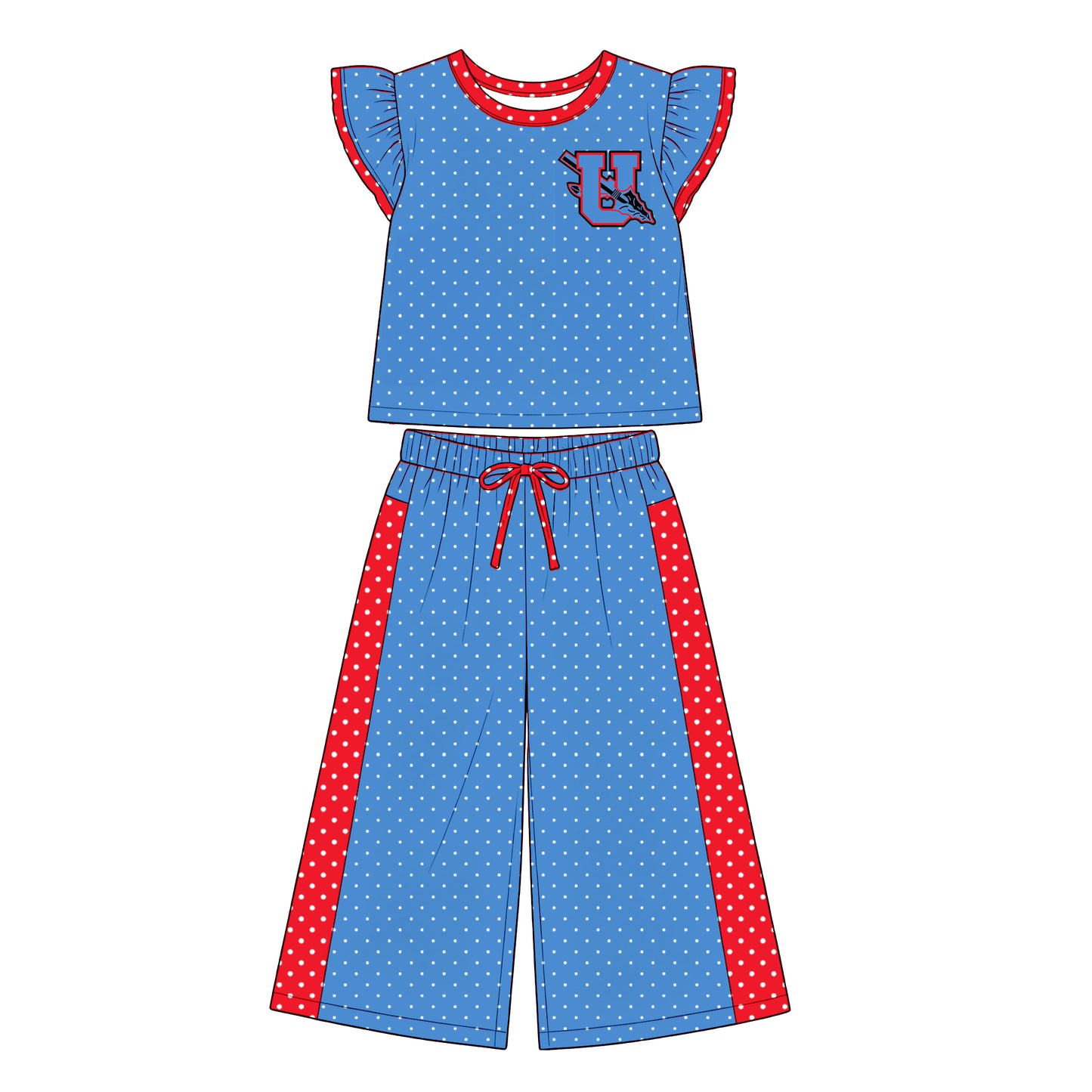 custom moq 5 mix size  XY072504 Baby Girls Flutter Sleeve Polka Dots Top Pants Daily Team Outfit