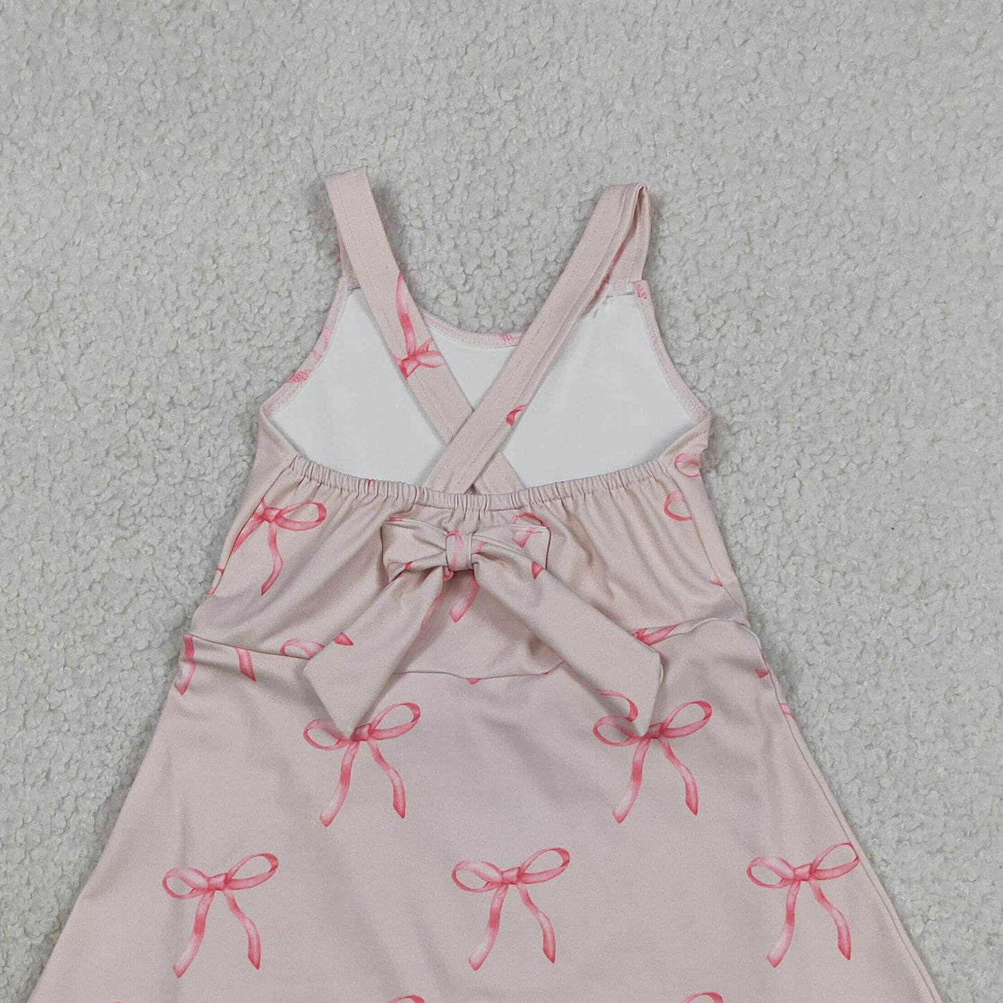RTS NO MOQ yoga fabric GSD3421 Baby Girls Fashion Cute Strap Back Bows Yoga Active Knee Length Dresses