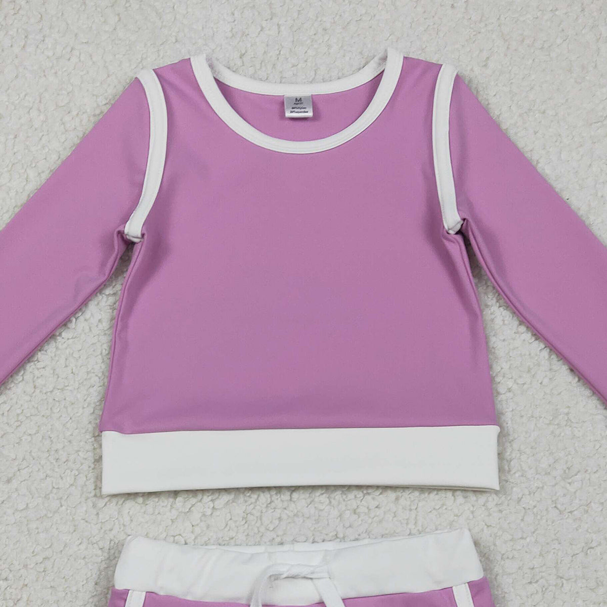 RTS NO MOQ GLD1484 Baby Girls Lavender Long Sleeve Top with Skirt And Shorts Yoga Active Wear Clothing Set