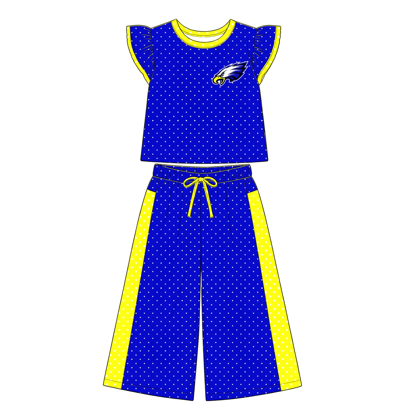 custom moq 5 mix size XY072405 Baby Girls Flutter Sleeve Polka Dots Top Pants Casual Team Daily Outfit