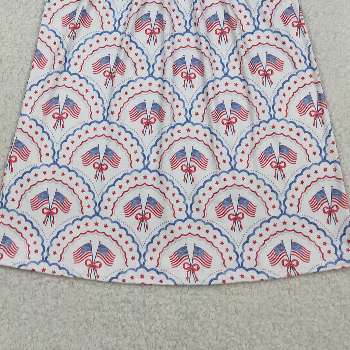 RTS NO MOQ GSD3525 Baby Girls' Checked Knee-Length Dress Embroidered Bows Flags 4th of July Outfit for Toddlers